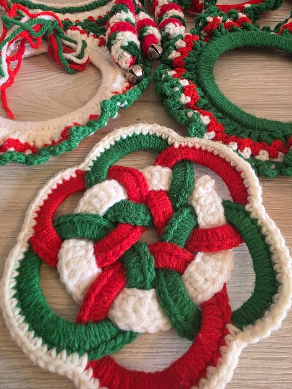 Vtg Handmade Crochet Christmas Wreath Lot 7 Holiday Decor Covers SU13